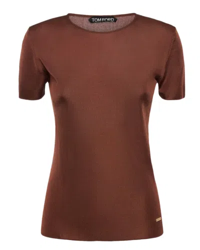 Tom Ford Compact Slinky Viscose T-shirt In Brown