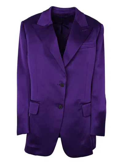 Tom Ford Single Breasted Satin Boyfriend Jacket In Pink & Purple