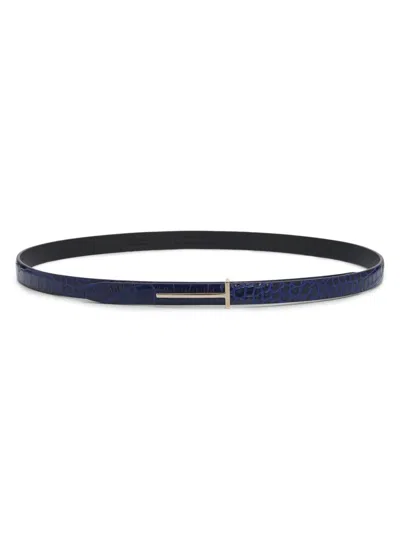 Tom Ford Women's Slim T Crocodile-embossed Leather Belt In Blue