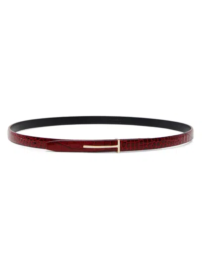 Tom Ford Women's Slim T Crocodile-embossed Leather Belt In Red