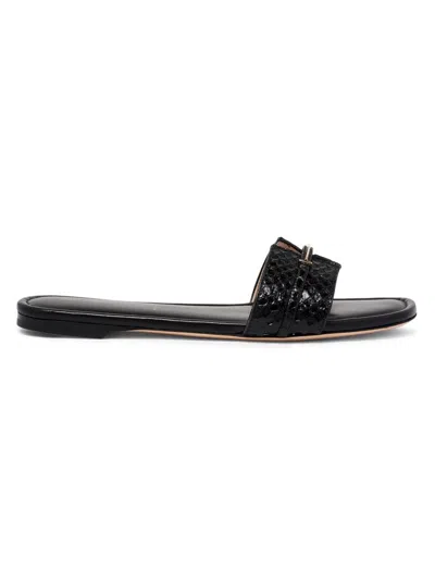 Tom Ford Women's Snake-embossed Leather Flat Sandals In Black