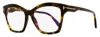 Tom Ford Women's Square Blue Block Eyeglasses Tf5965b 052 Havana 53mm In Transparent