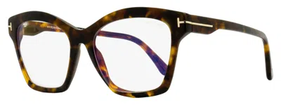 Tom Ford Women's Square Blue Block Eyeglasses Tf5965b 052 Havana 53mm In Transparent