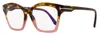 Tom Ford Women's Square Blue Block Eyeglasses Tf5965b 055 Havana/pink 53mm In Brown
