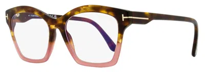 Tom Ford Women's Square Blue Block Eyeglasses Tf5965b 055 Havana/pink 53mm In Brown
