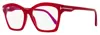 Tom Ford Women's Square Blue Block Eyeglasses Tf5965b 075 Fuchsia 53mm In Red