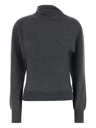 Tom Ford Wrap Collar Cashmere Blend Sweater In Gray