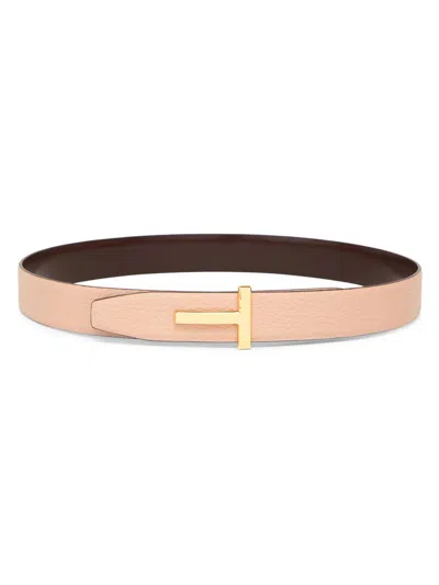 Tom Ford Women's T Logo Leather Reversible Belt In Brown