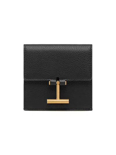 Tom Ford Women's Tara Grain Leather Card Holder In Black