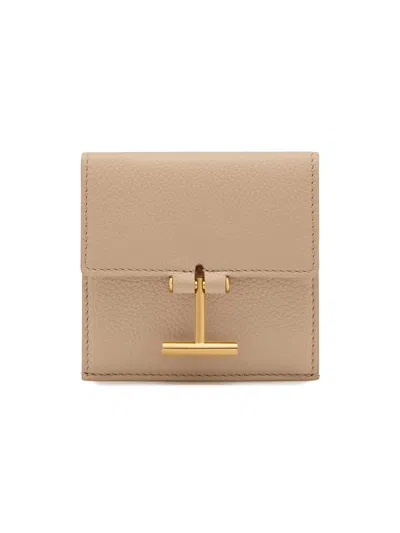 Tom Ford Women's Tara Logo Leather Card Holder In Sand