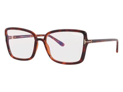 Pre-owned Tom Ford Women's  Butterfly Eyeglasses In Auburn/havana (ft5813/b 054)