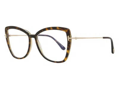 Pre-owned Tom Ford Women's  Butterfly Eyeglasses In Havana/gold (ft5882/b 056)