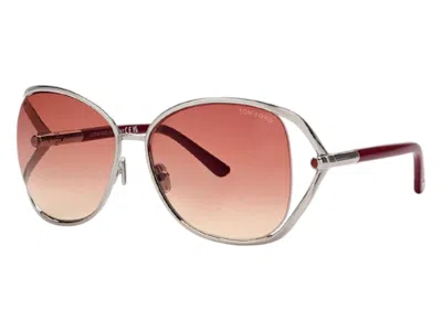 Pre-owned Tom Ford Women's  Butterfly Sunglasses Bordeaux In Shiny Palladium (ft1091 16t)