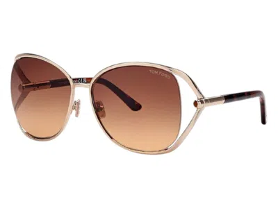 Pre-owned Tom Ford Women's  Butterfly Sunglasses Brownbrown In Shiny Rose Gold (ft1091 28f)