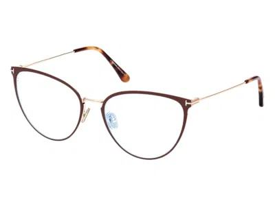 Pre-owned Tom Ford Women's  Cat Eye Eyeglasses In Matte Brown (ft5840/b 046)