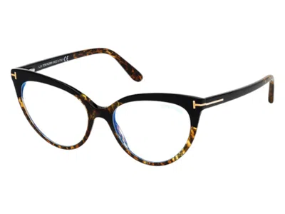 Pre-owned Tom Ford Women's  Cat Eye Eyeglasses In Shiny Black Vintage Leopard (ft5674/b 005)