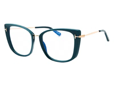 Pre-owned Tom Ford Women's  Cat Eye Eyeglasses In Shiny Teal/rose Gold (ft5816/b 089)