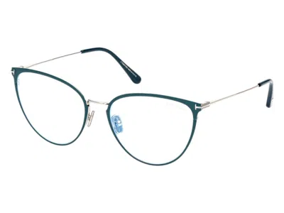 Pre-owned Tom Ford Women's  Cat Eye Eyeglasses In Shiny Turquoise (ft5840/b 087)