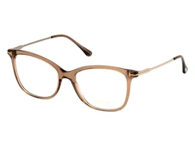 Pre-owned Tom Ford Women's  Cat Eye Eyeglasses In Transparent Brown/rose Gold (ft5510 045)