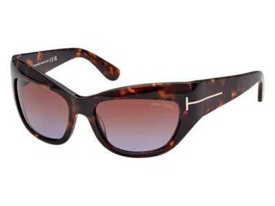 Pre-owned Tom Ford Women's  Cat Eye Sunglasses In Havana (ft1065 52f)