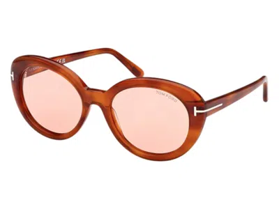 Pre-owned Tom Ford Women's  Cat Eye Sunglasses In Havana/yellow (ft1009 53y)