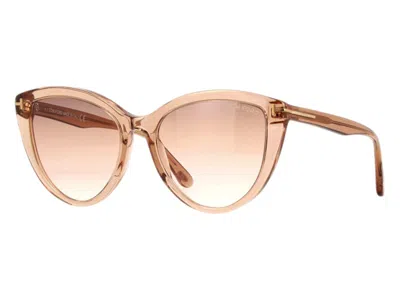 Pre-owned Tom Ford Women's  Cat Eye Sunglasses In Shiny Light Brown (ft0915 45g)