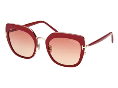 Pre-owned Tom Ford Women's  Cat Eye Sunglasses In Shiny Red (ft0945 66t)