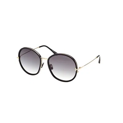 Tom Ford Gradient Smoke Round Ladies Sunglasses Ft0946 01b 58 In Shiny Black