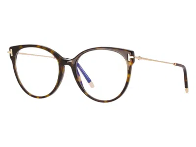 Pre-owned Tom Ford Women's  Round Eyeglasses In Havana (ft5770/b 052)
