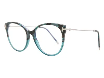 Pre-owned Tom Ford Women's  Round Eyeglasses In Teal/havana (ft5770/b 056)