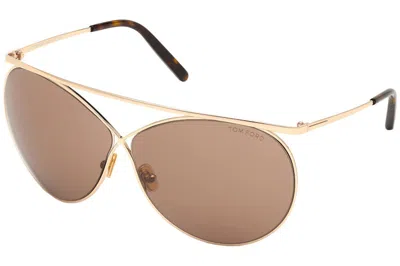 Pre-owned Tom Ford Women's  Round Sunglasses In Gold (ft0761 28y)