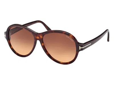 Pre-owned Tom Ford Women's  Round Sunglasses In Havana (ft1033 52f)