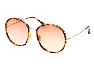 Pre-owned Tom Ford Women's  Round Sunglasses In Havana/yellow (ft0946 53t)