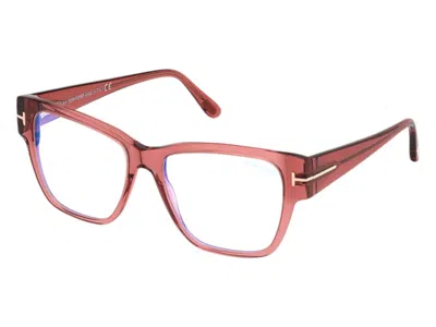 Pre-owned Tom Ford Women's  Square Eyeglasses In Transparent Rose (ft5745/b 072)