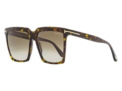 Pre-owned Tom Ford Women's  Square Sunglasses In Havana (ft0764 52h)