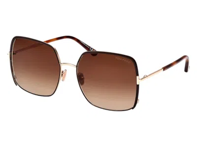 Pre-owned Tom Ford Women's  Square Sunglasses In Rose Gold/dark Brown (ft1006 48f)