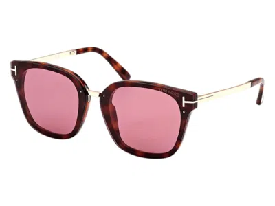 Pre-owned Tom Ford Women's  Square Sunglasses In Shiny/dark/havana (ft1014 52y)
