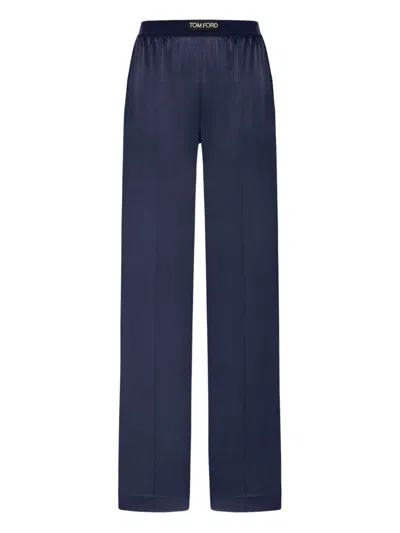 Tom Ford Stretch Silk Satin Pajama Pants In Blue