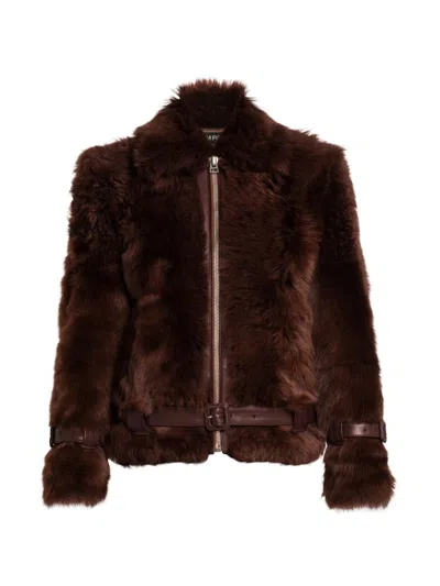 Tom Ford Women's Velour Shearling Zip Jacket In Brown