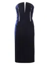 Tom Ford Strapless Velvet Midi Dress With Structured Bodice In Blue