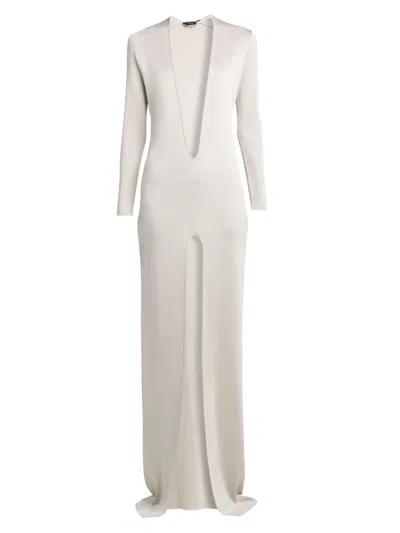 Tom Ford Women's V-neck Slit Maxi-dress In Neutral