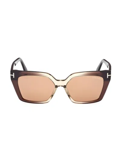 Tom Ford Winona 53mm Gradient Polarized Cat Eye Sunglasses In Shiny Transparent Light Brown