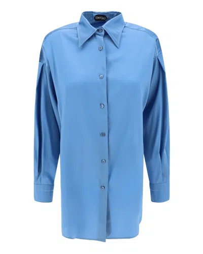 Tom Ford Womens Blue Silk Dress Shirt In Multi