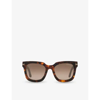 Tom Ford Womens Brown Tr001843 Leigh Square-frame Tortoiseshell Acetate Sunglasses