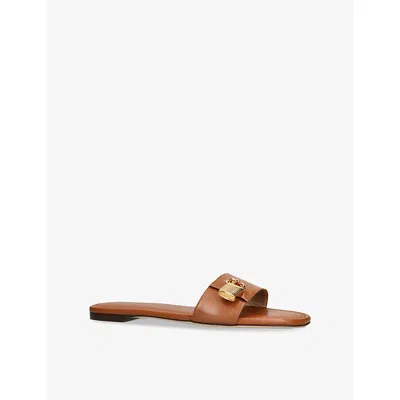 Tom Ford Womens Camel Padlock Leather Flat Slides Eur 39 / 6 Uk