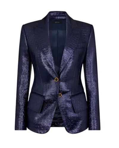 Tom Ford Womens Croc Embossed Jacket In Blue In Multi