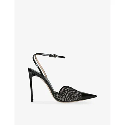 Tom Ford Womens Lace-embroidered 105 Leather Heeled Pumps Black Eur 38.5 / 5.5 Uk