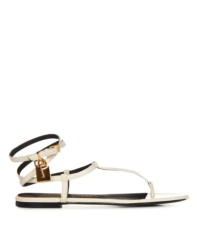 Tom Ford Womens Leather Flat Sandals In White In Multi