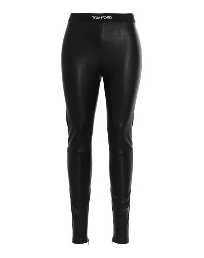 Tom Ford Womens Logo Leather Leggings In Black In Multi
