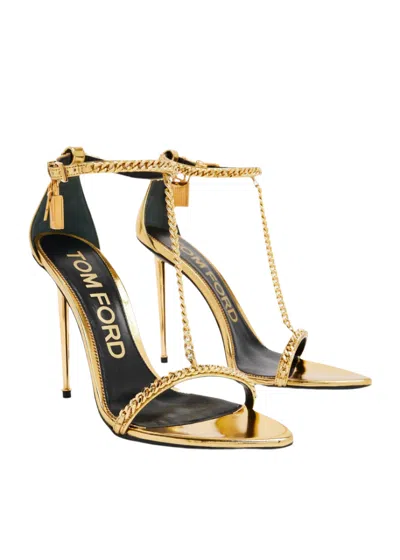 Tom Ford Womens Padlock Chain Sandals In Gold In Multi